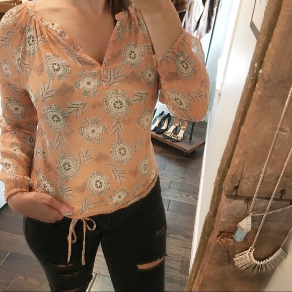 Lucky Brand small sheer boho tassel blouse - Picture 4 of 7